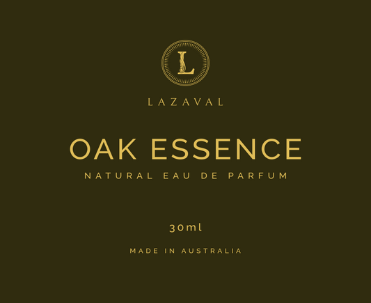 Oak Essence - 100% Natural EDP Spray Fragrance by Lazaval in 30ml bottle, featuring woody and floral notes. Premium Australian-made perfume for men.