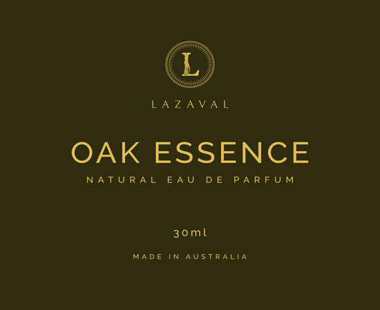 Oak Essence - 100% Natural EDP Spray Fragrance by Lazaval in 30ml bottle, featuring woody and floral notes. Premium Australian-made perfume for men.