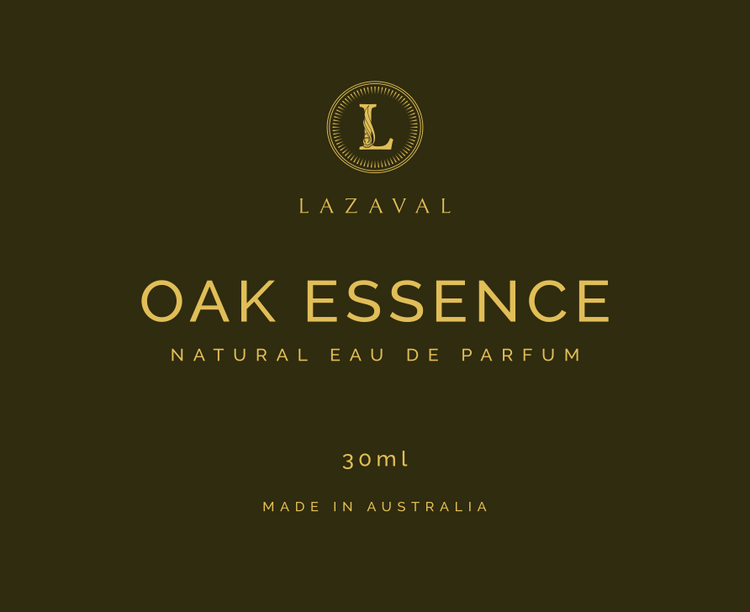 Oak Essence - 100% Natural EDP Spray Fragrance by Lazaval in 30ml bottle, featuring woody and floral notes. Premium Australian-made perfume for men.